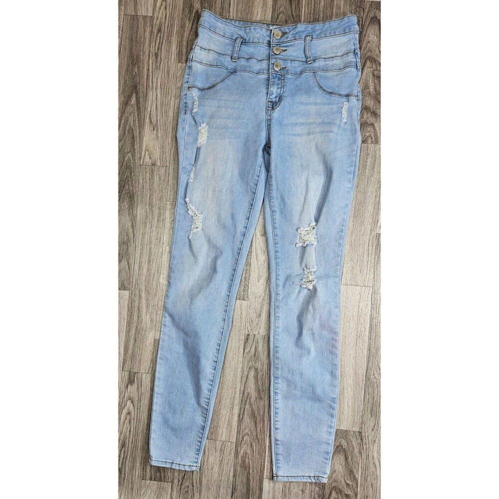Refuge Womens Size 4 Skinny Distressed Stretch Denim Blue Jeans